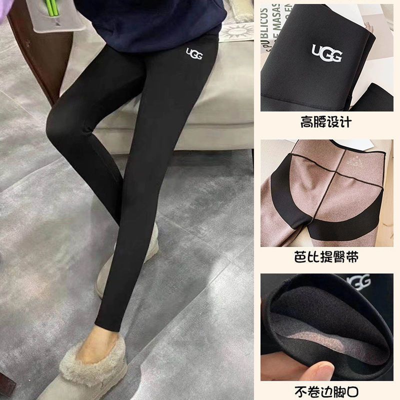 秋冬季加绒鲨鱼皮裤裤提臀女高腰紧身显瘦外穿厚款打底裤