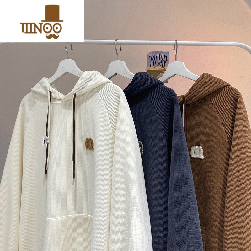 YANXU胖胖哥灯芯绒连帽卫衣男士秋季港风ins韩版潮流宽松大码胖子外版高清大图