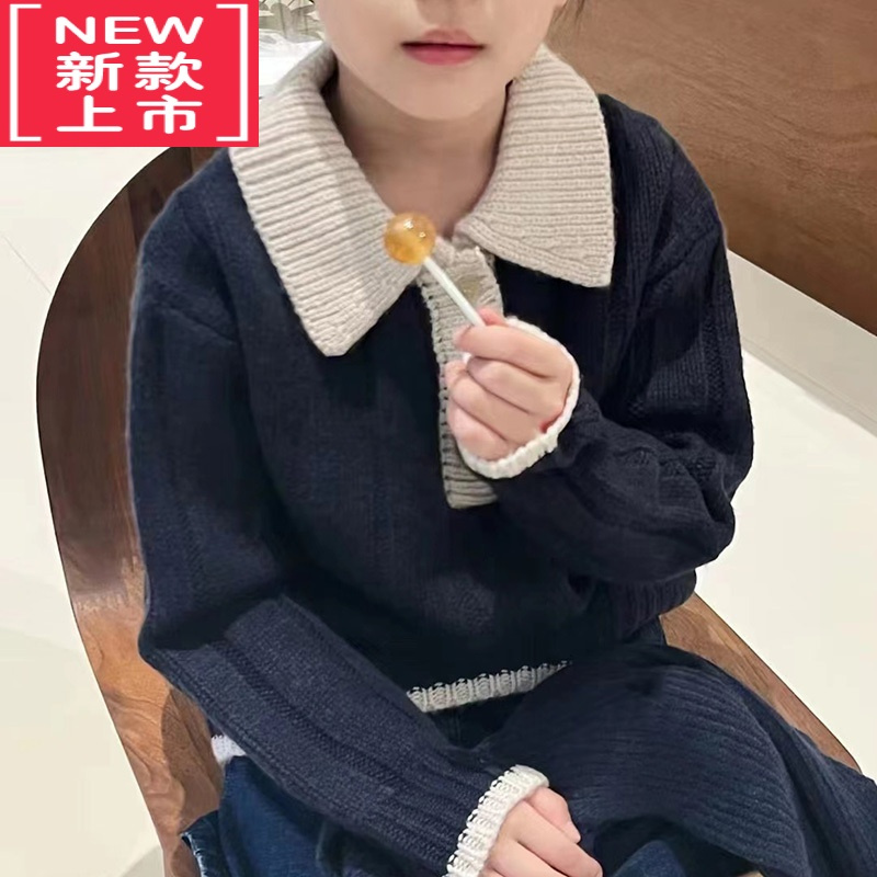 可莉允bora韩国童装女毛衣男童2022秋季新款polo领针织衫洋气上衣潮