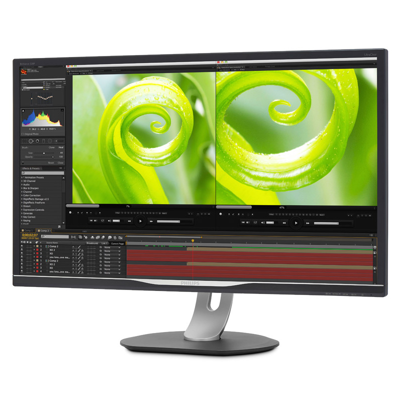飞利浦/Philips 328P6VJEB 32英寸黑色4K高清10.7亿色10bit显示屏多源同屏内置扬声器人体工学底座黑色显示器