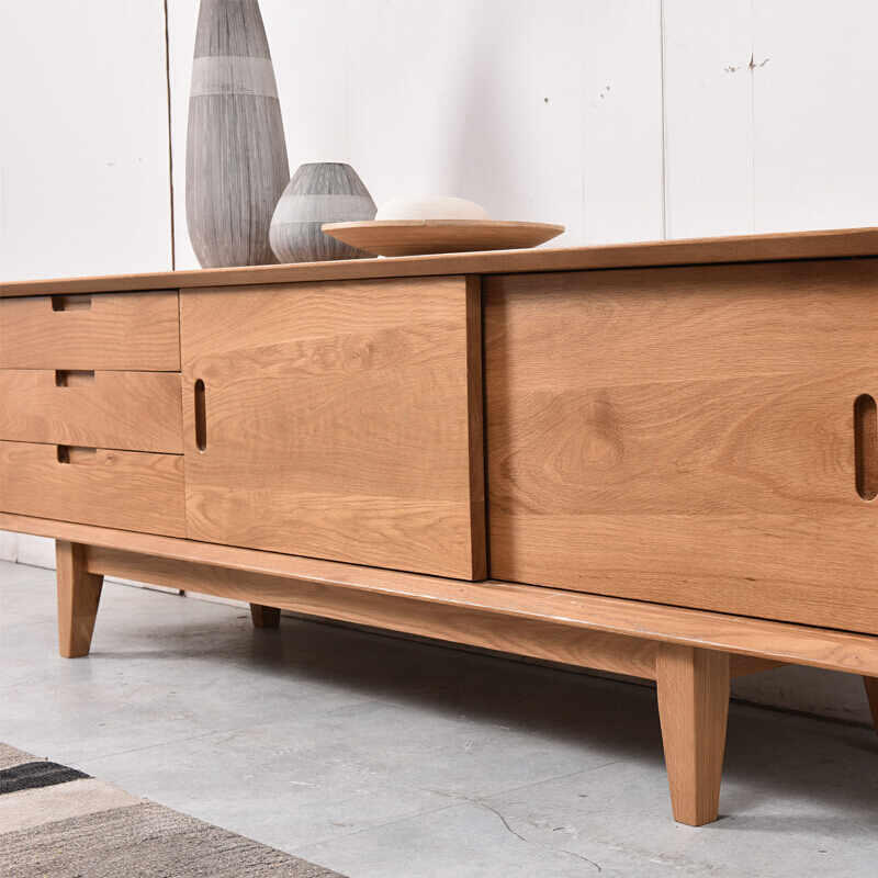 北欧全实木电视柜欧式简约现代小户型18米白橡木地柜厅柜储物柜