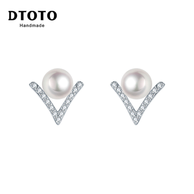 DTOTO 新款潮夏天清新百搭气质纯银耳钉坠珍珠耳环女