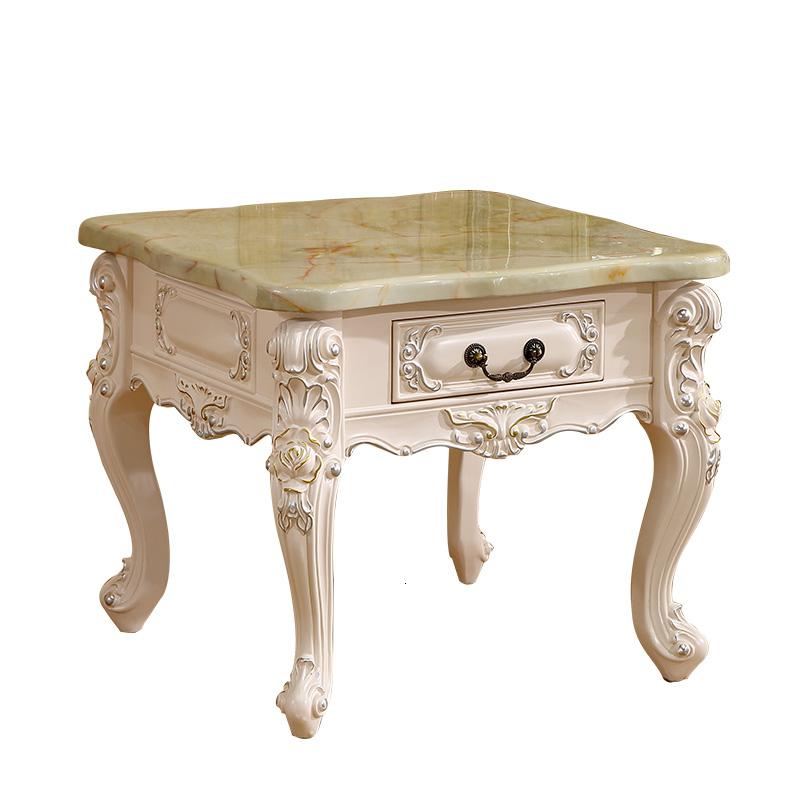 森美人欧式客厅角几 实木花大理石面带抽屉客厅小方几边几 欧式茶几高清大图