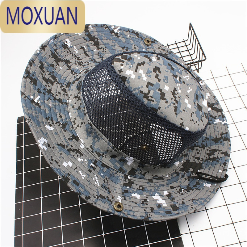 MOXUAN户外防晒帽子斜纹迷彩网眼遮阳帽男西部牛仔风格渔夫帽子夏钓鱼用