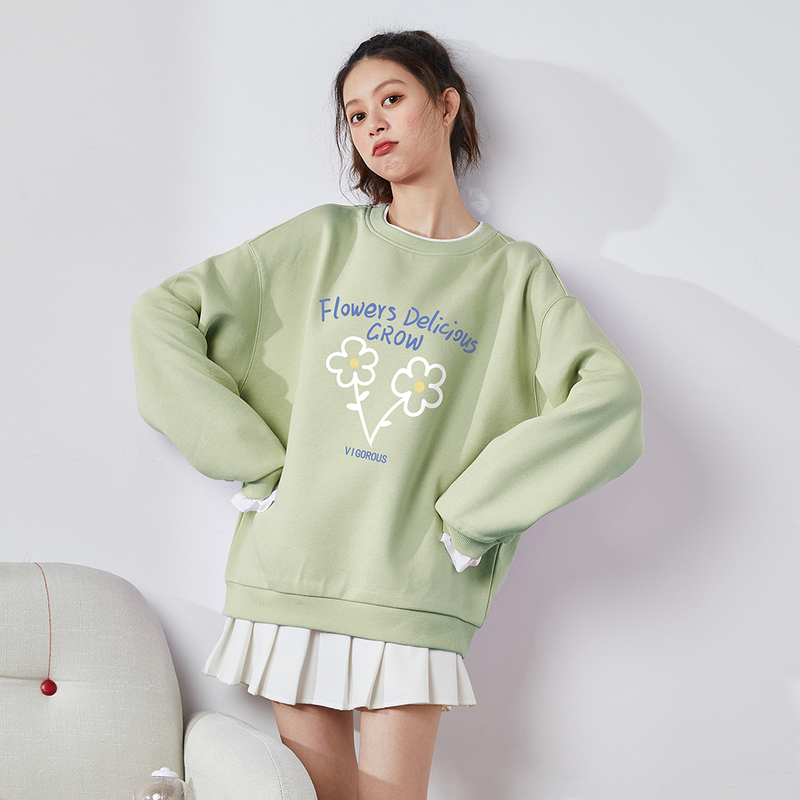 5折价974元唐狮春秋新款卫衣女秋季韩版可爱加绒上衣圆领小众设计感