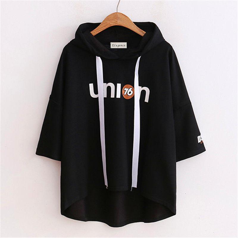 小清新短袖女卫衣女韩版潮连帽2019夏新款宽松ins超火的常规款t恤上衣