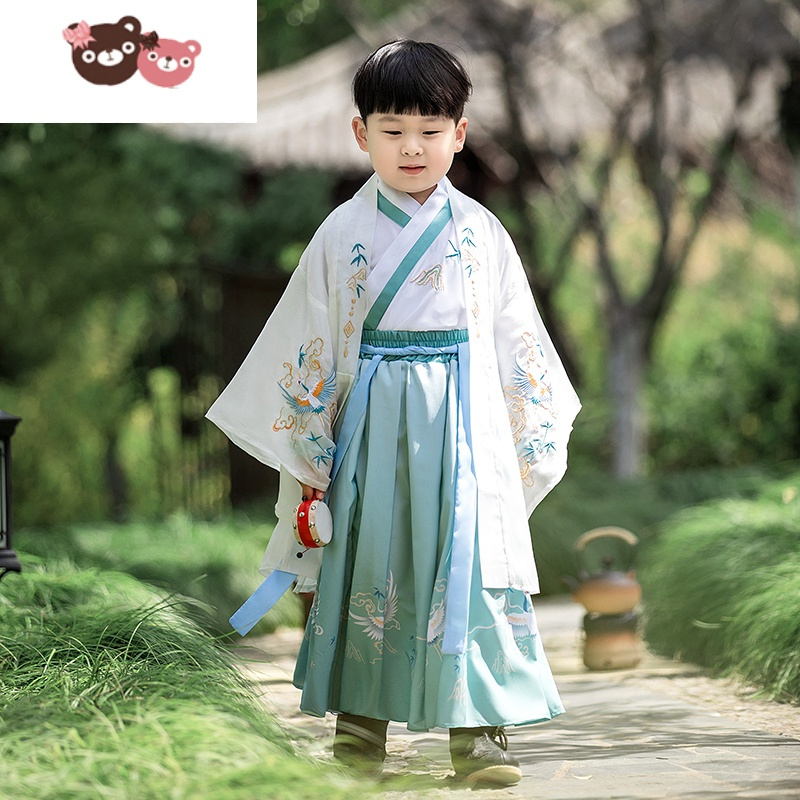 绿彩虹光儿童汉服男童夏装薄款中国风幼儿园男孩汉服国学服唐装原创