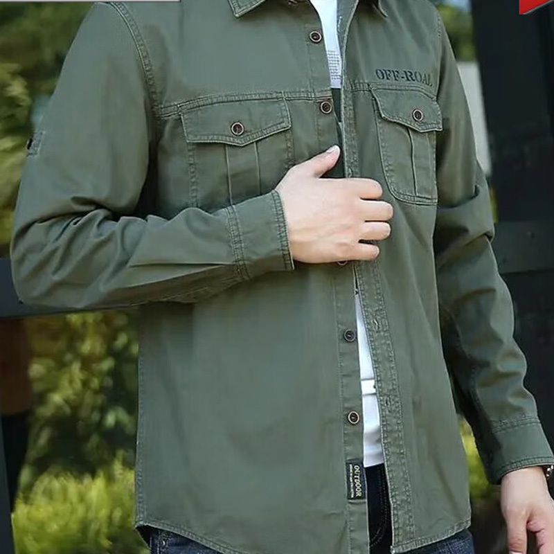 纯棉工装衬衫男士春秋款衬衣男上衣外套长袖工装宽松衬衣外套男装r