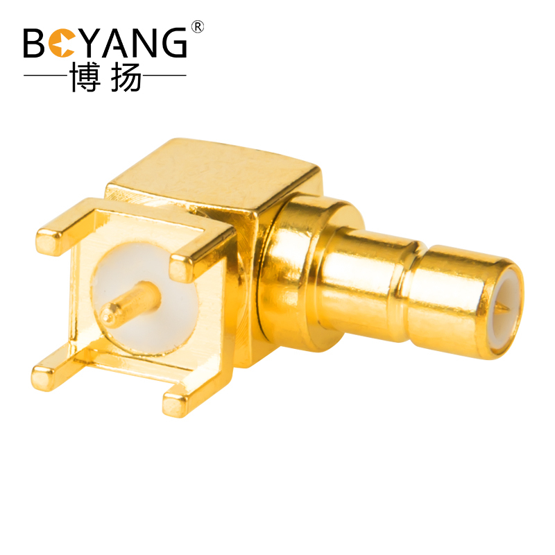 博扬 高频射频同轴转接器50欧 SMB弯头 PCB面板插座正四脚 10个装 BY-SMB-JWE
