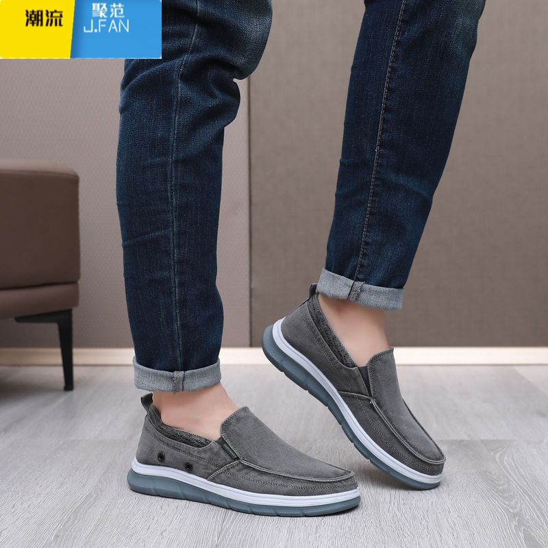 聚范帆布鞋男一脚蹬男鞋2023新款工作休闲鞋子潮鞋老北京布鞋高清大图