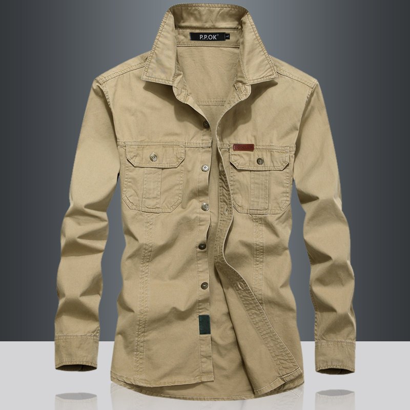 jpdun吉普盾男装新款春秋衬衫男长袖大码男装纯色新款休闲男式工装衬