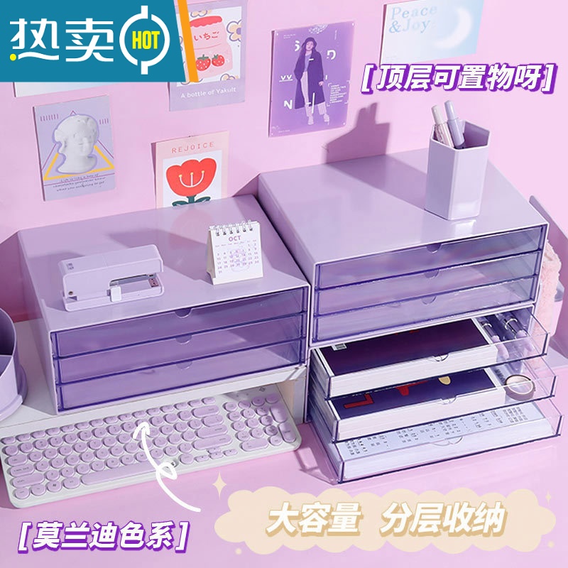 敬平ins莫兰迪A4文件柜学生宿舍3层小物件抽屉彩妆首饰口红桌面收纳盒收纳柜高清大图