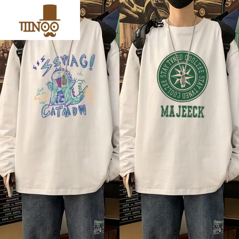 YANXU打底衫ins潮流宽松韩版白色上衣服男士长袖t恤薄款内搭高清大图