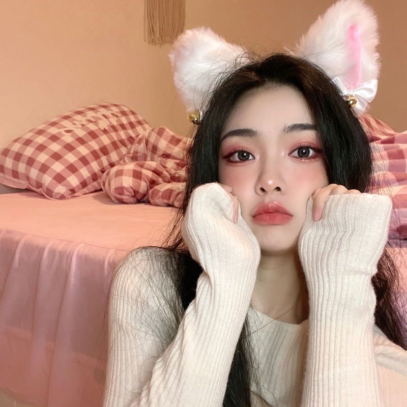 白色发箍毛绒可爱猫咪猫耳朵发箍狐狸头箍头饰女兽耳发夹猫咪发卡发
