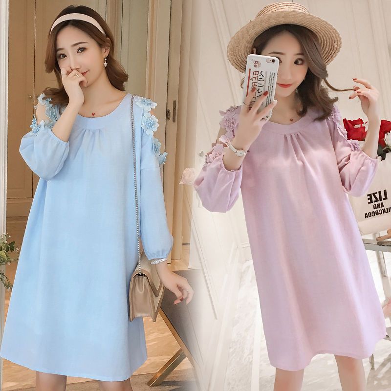 孕妇装夏装孕妇连衣裙夏季中长款短袖上衣露肩孕妇裙子夏宽松长裙红色