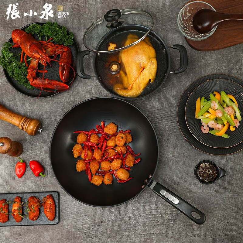 张小泉 锦厨系列 精铁锅具 套装 家用炒锅32cm 汤锅 煎锅通用 C35270100锦厨锅具两件套 2件套高清大图