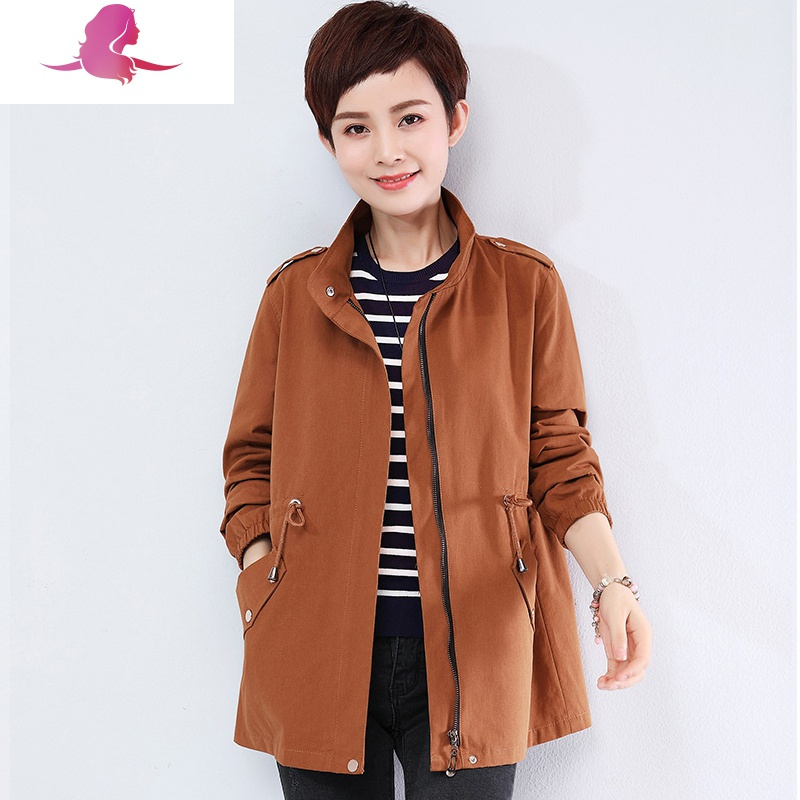 艳如飞妈妈春装外套女春秋上衣中老年休闲风衣女中长款4050岁大码宽松