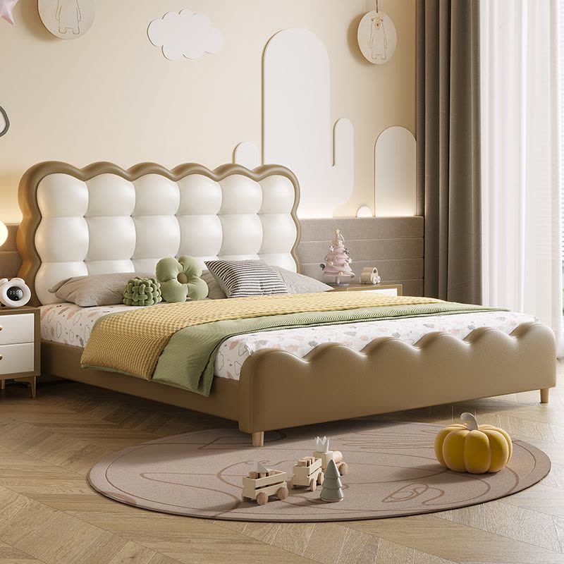 女孩公主床皇冠皮艺床1.5米粉色云朵少女学生单双人实木床图片