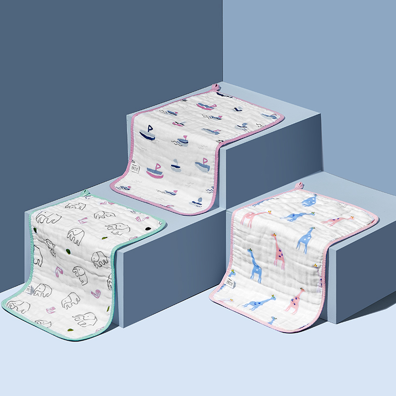 babycare纱布枕巾肚巾婴儿纯棉柔软大号洗脸毛巾小方巾新生儿盖毯50*30 西纳图草原(绿)
