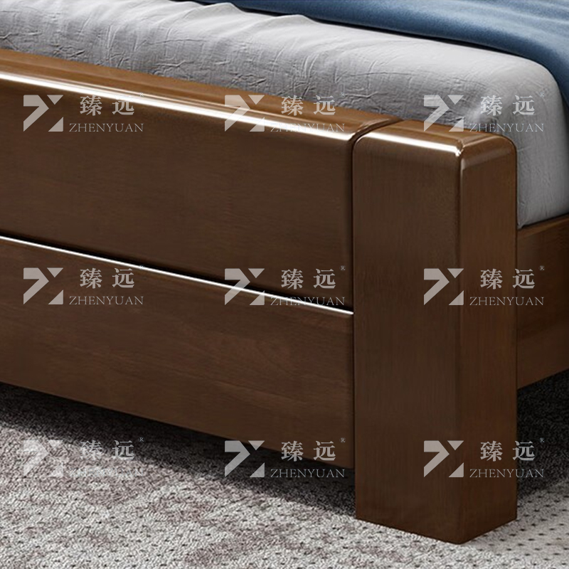 臻远 ZY-X76 胡桃木 1.5米框架床+10CM椰棕床垫高清大图