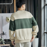 唐狮春秋冬季新款拼接圆领卫衣男士加绒宽松套头外套上衣服潮