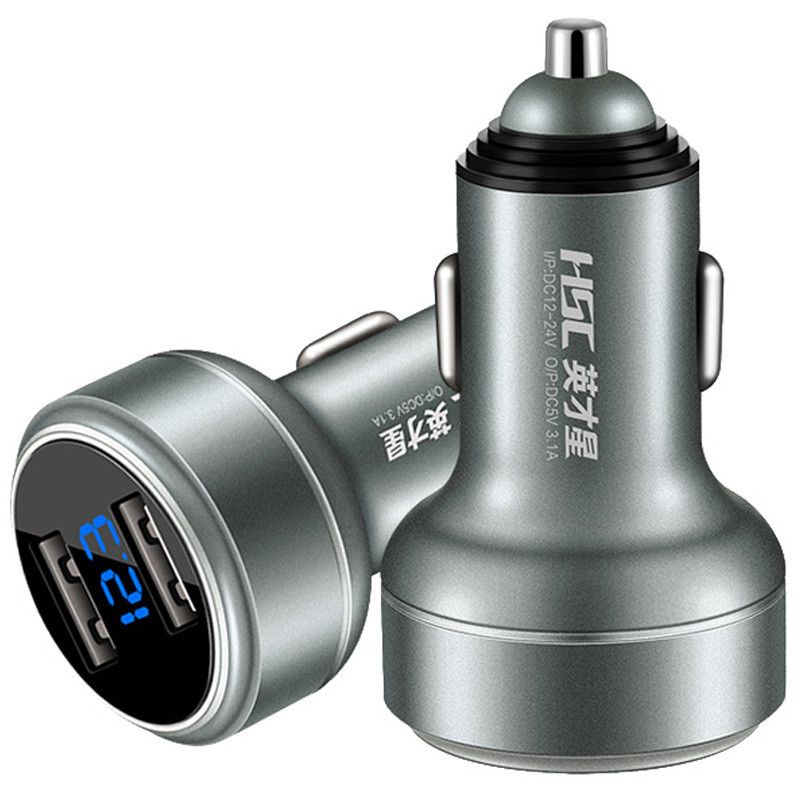 英才星HSC汽车车载充电器 107D点烟器车充双usb手机充电器通用多功能转接口带电压检测3.1A