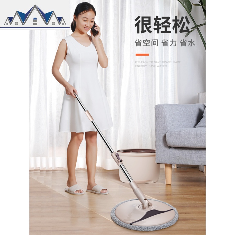 拖把免手洗旋转通用杆圆形平板家用一拖自动脱水桶懒人擦地净 三维工匠高清大图