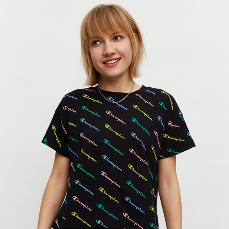 champion冠军短袖t恤女夏季运动潮牌彩色斜纹logoins时尚洋气