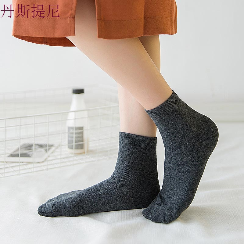 袜子女中筒袜黑色棉袜纯色韩国春夏季长袜薄款中腰纯棉韩版学院风