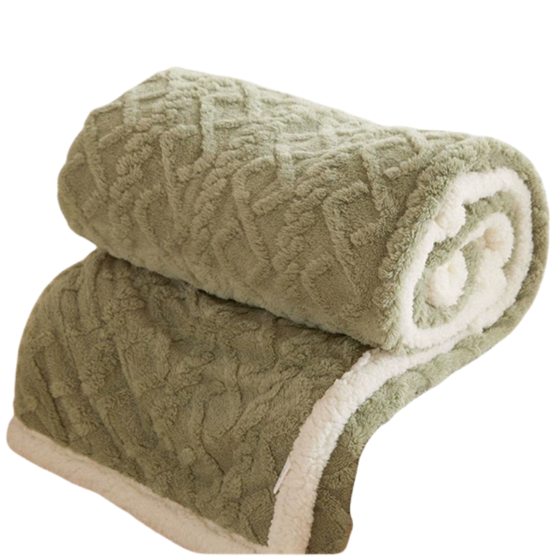 铭思沃毛毯100*150cm条 茶绿色高清大图