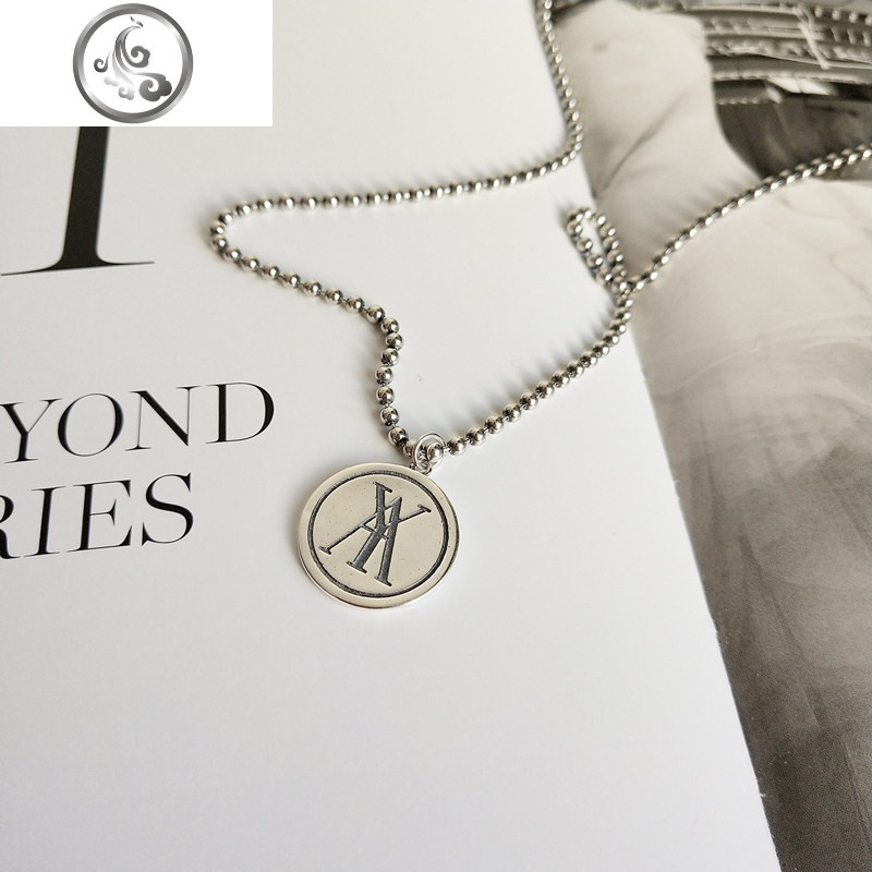 S925纯银英文字母圆牌项链女潮人网红长款男女情侣项链复古毛衣链 YA项链-48CM-XL017