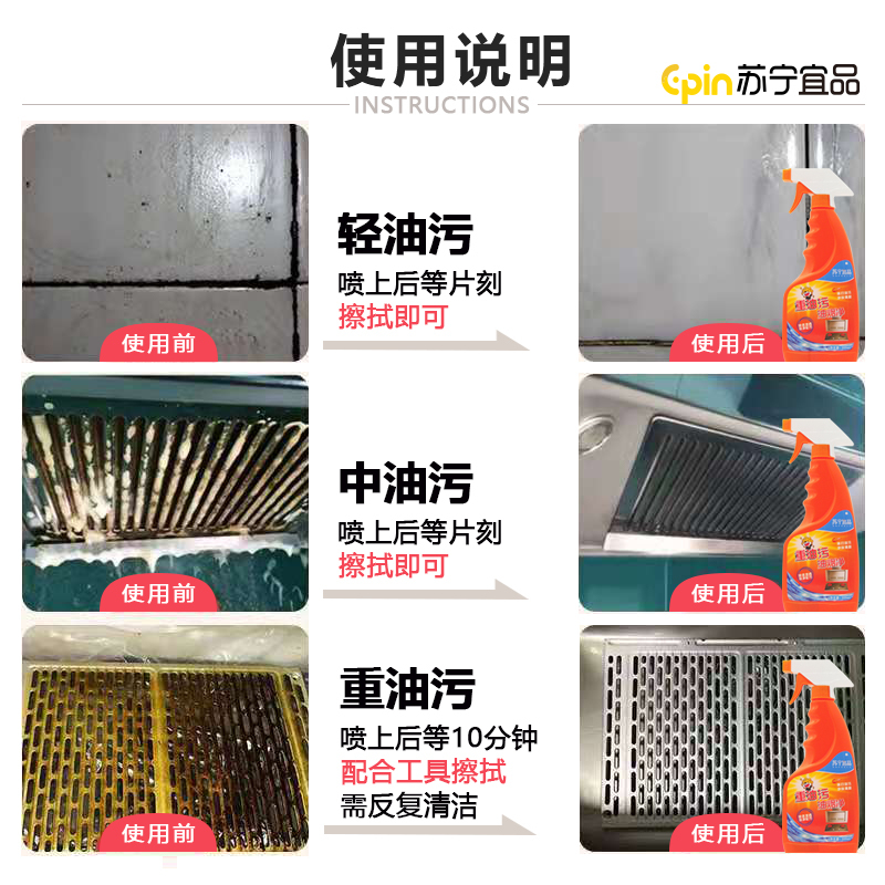 [苏宁宜品]厨房重油污油烟净清洁剂2瓶装500ml/瓶高清大图