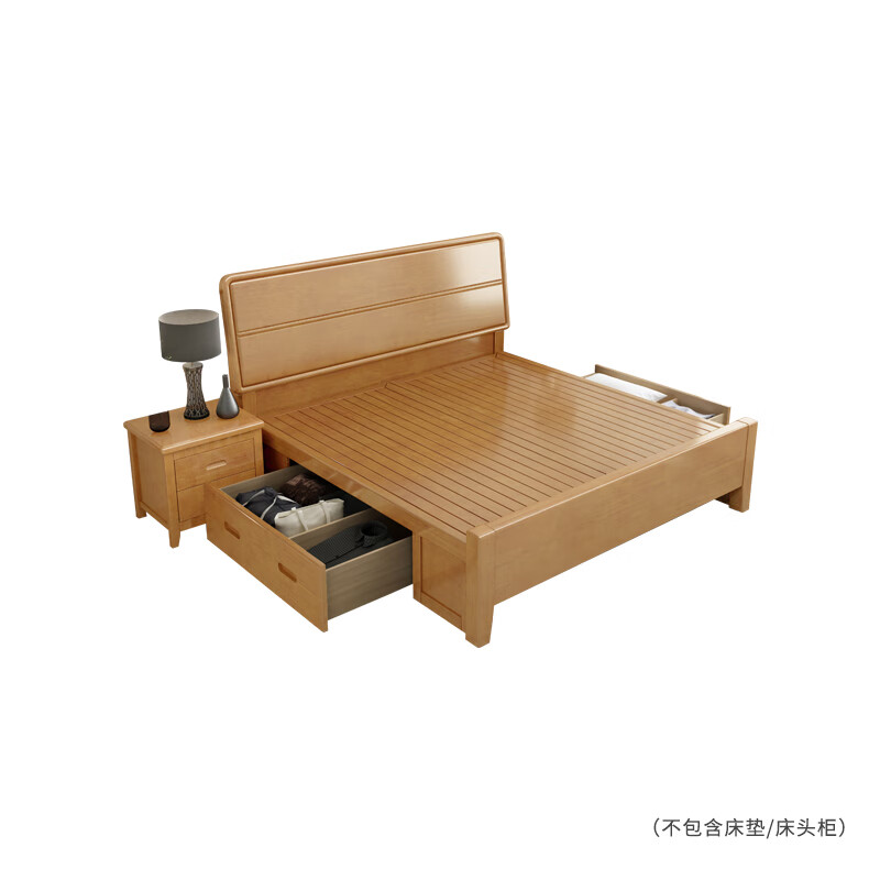 企诺卧室木床双抽高箱原木色QNBA4TZF8119-18J高清大图