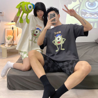 夏季情侣睡衣棉质薄款短袖短裤套装卡通可爱休闲家居服大码可外穿 女2XL Q60800