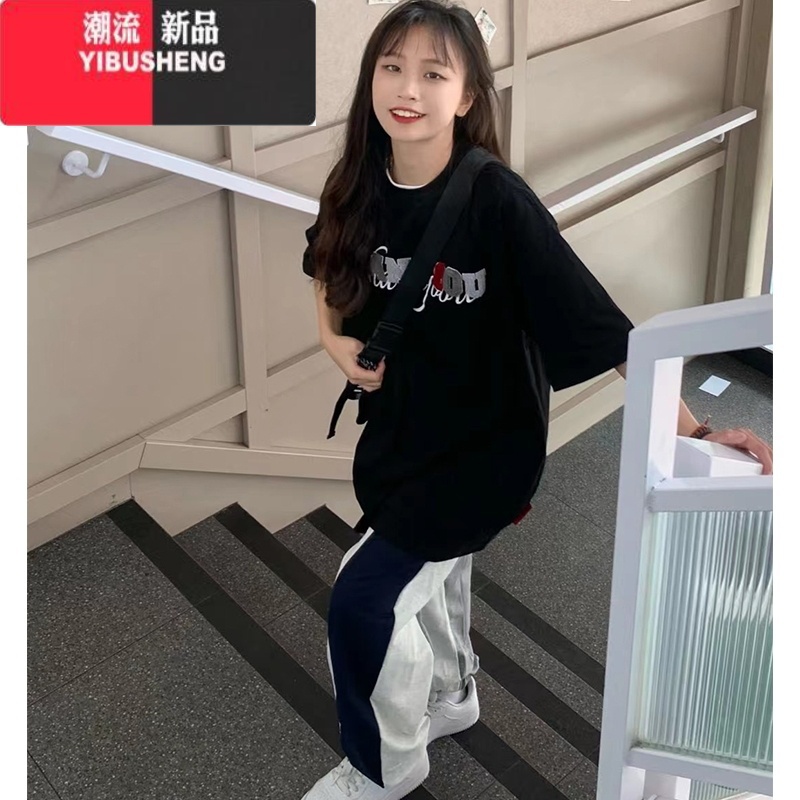 YIBUSHENG美式复古oversize短袖t恤女潮牌欧美高街chic港味半袖上街高清大图