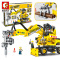 积木工程作业压路机械密码挖掘机701802起吊车搅拌车男孩玩具