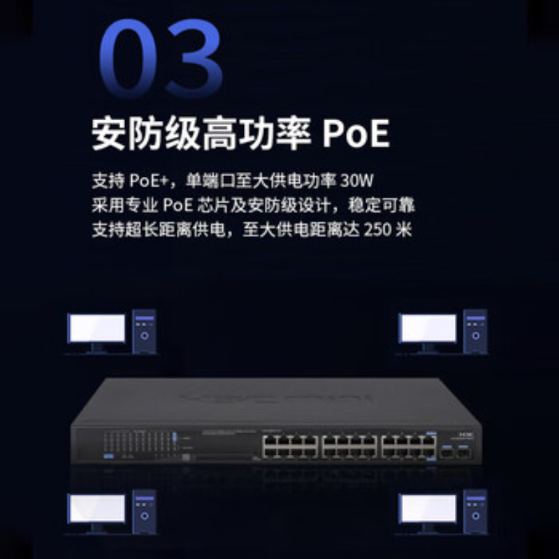 华三(H3C)MS4024P-HPWR-EI 监控交换机 24电+2光口全千兆企业级安防网络网线分流器