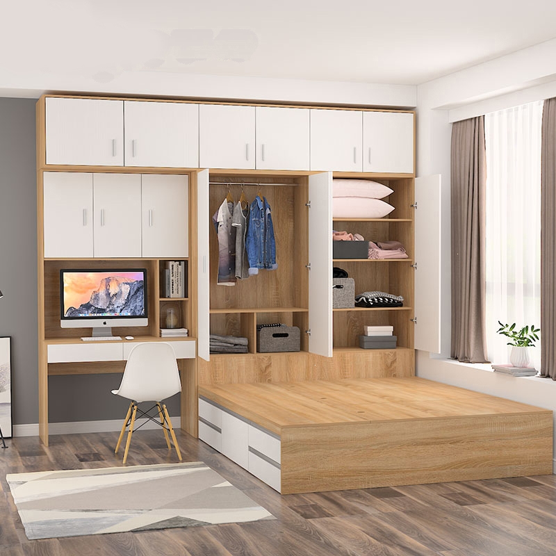 风现代简约迪玛森儿童榻榻米床衣柜一体女孩多功能飘窗书桌组合定制
