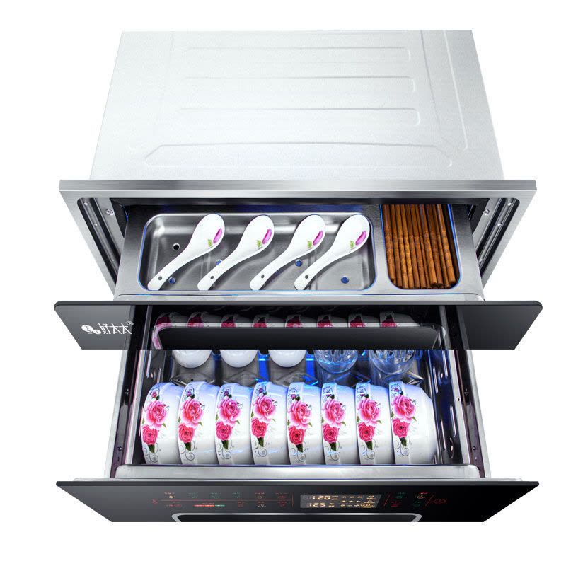 消毒柜嵌入式家用紫外线消毒碗筷柜大容量厨房镶嵌不锈钢三层高温|E10黑色蓝光屏304不锈钢碗架图片