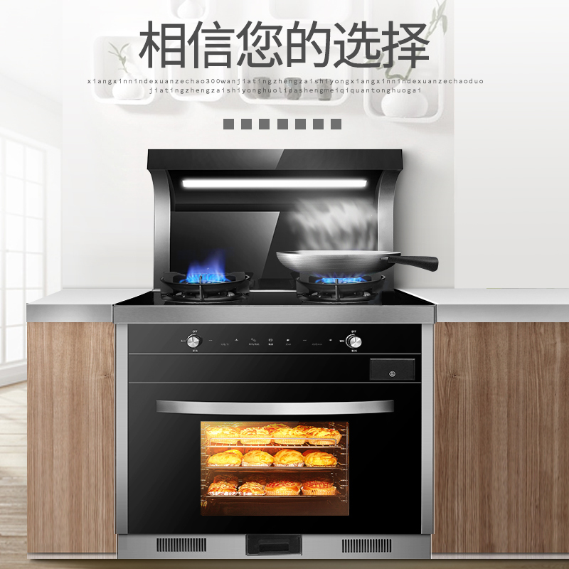 欧尼尔(OUNIER)LX8-SZK一体灶带蒸箱烤箱下排侧吸式机家用环保灶燃气自动清洗 21立方米 天然气集成灶