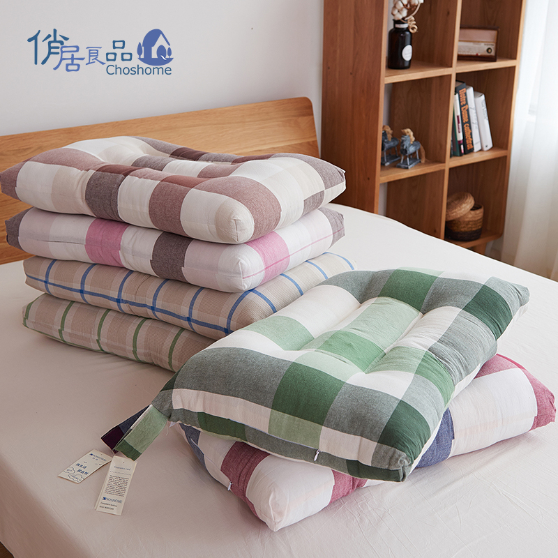 俏居(Choshome)家纺 水洗棉决明子护颈枕 枕头枕芯 48*74cm 绿色大格 春季;夏季;秋季;冬季