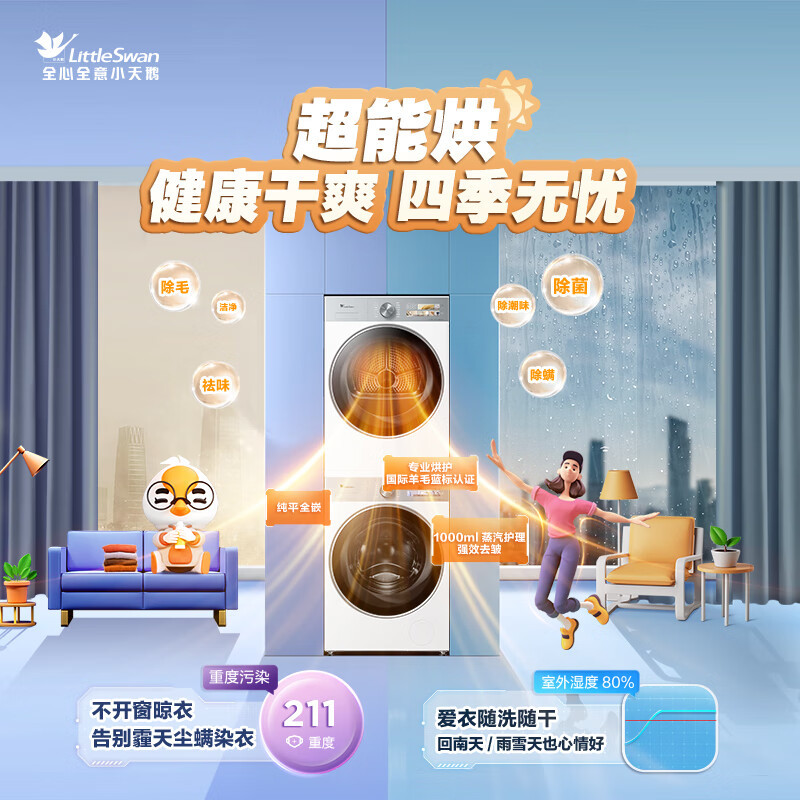 小天鹅(LittleSwan)洗烘套装 10KG滚筒洗衣机+变频热泵烘干机 纯平[小乌梅3.0奶油白]VE40W+40W高清大图