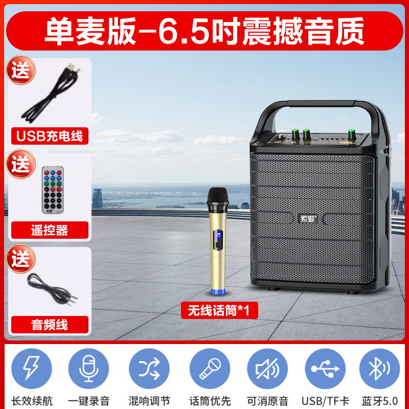 索爱(soaiy)SA-F33手提音响高低音户外k歌大音量广场舞电木吉他乐器音箱直播小型家用音箱 单麦