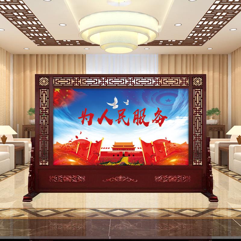 BONJEAN定做中式屏风隔断客厅办公室酒店单位入户玄关实木屏风双面座屏高清大图