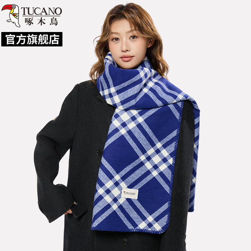 啄木鸟2025年新款氛围感黑白双面围巾女冬季高级感格子保暖披肩感高清大图