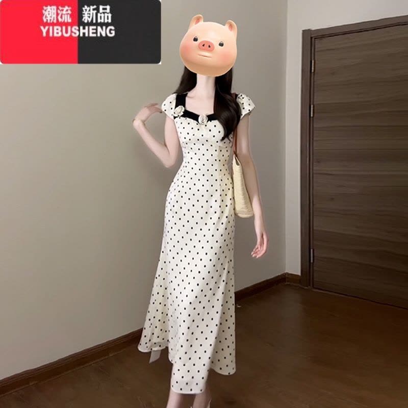 YIBUSHENG今年流行法式收腰显瘦高级感白色波点连衣裙子长裙女季新款图片