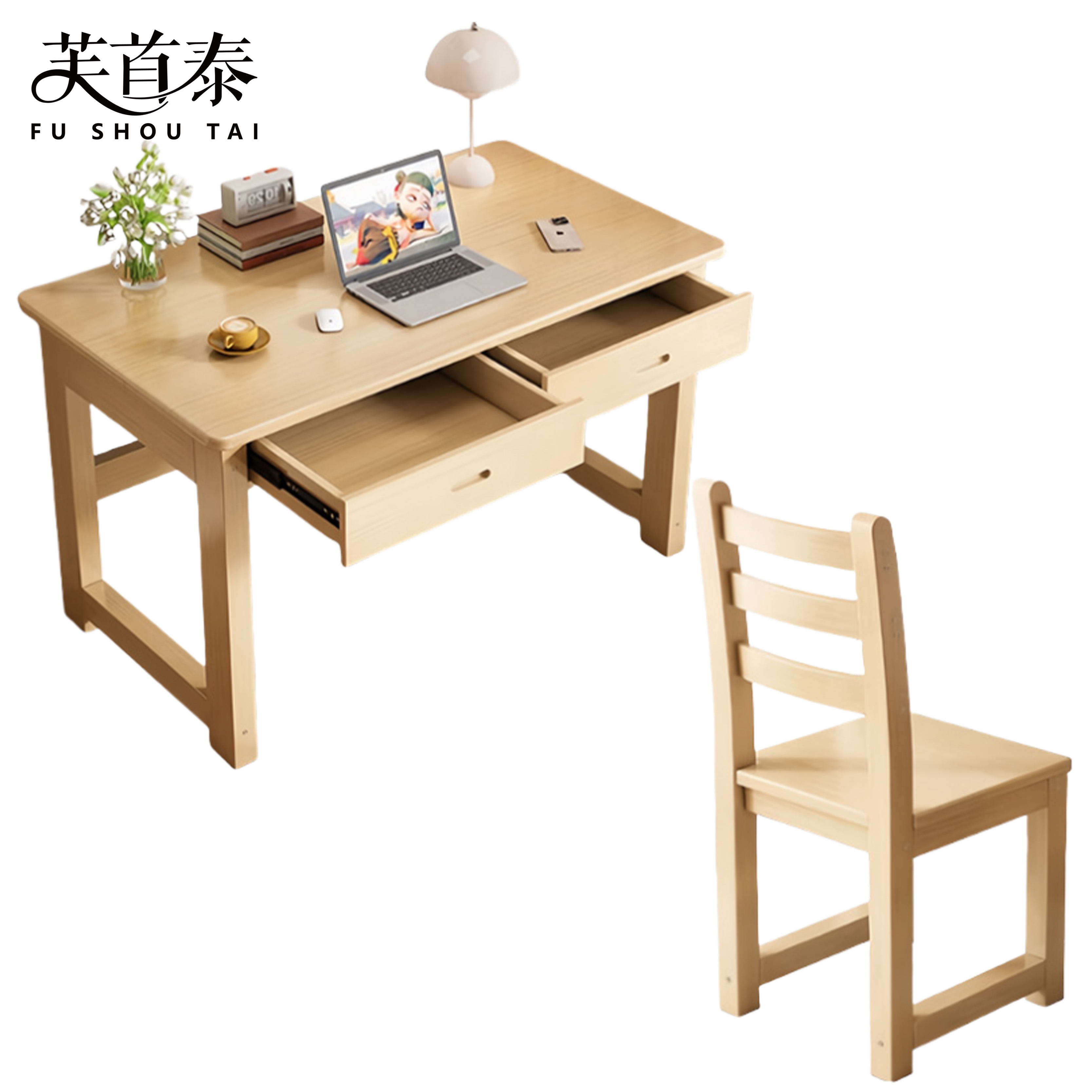 芙首泰双抽学习桌椅1000*600*750mm(1桌1椅)套高清大图