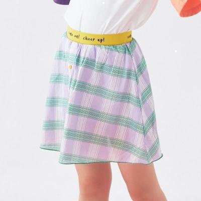 【2件2折价:29】moomoo童装女中童短裙儿童内衬裙子夏季新款洋气轻薄格子彩条半裙 紫绿组 140cm(140/55)