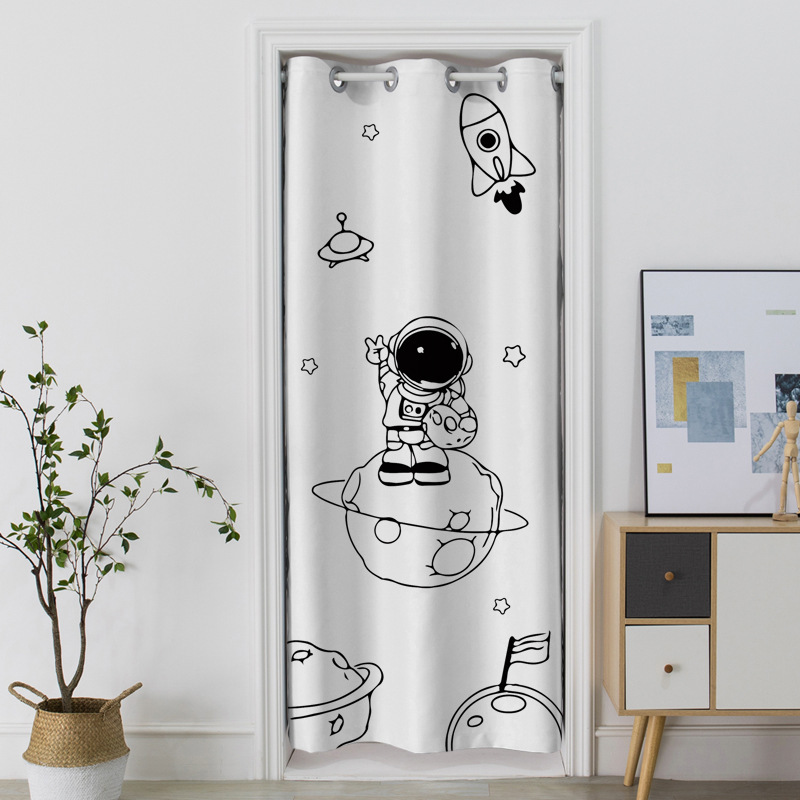 添福运 门帘隔断帘免打孔家用卧室卫生间厨房柜子遮挡布帘子北欧风门帘布艺遮挡窗帘隔断帘帘子家用卧室厨房卫生间夏季防蚊门帘 76T宇航员 定制联系客服