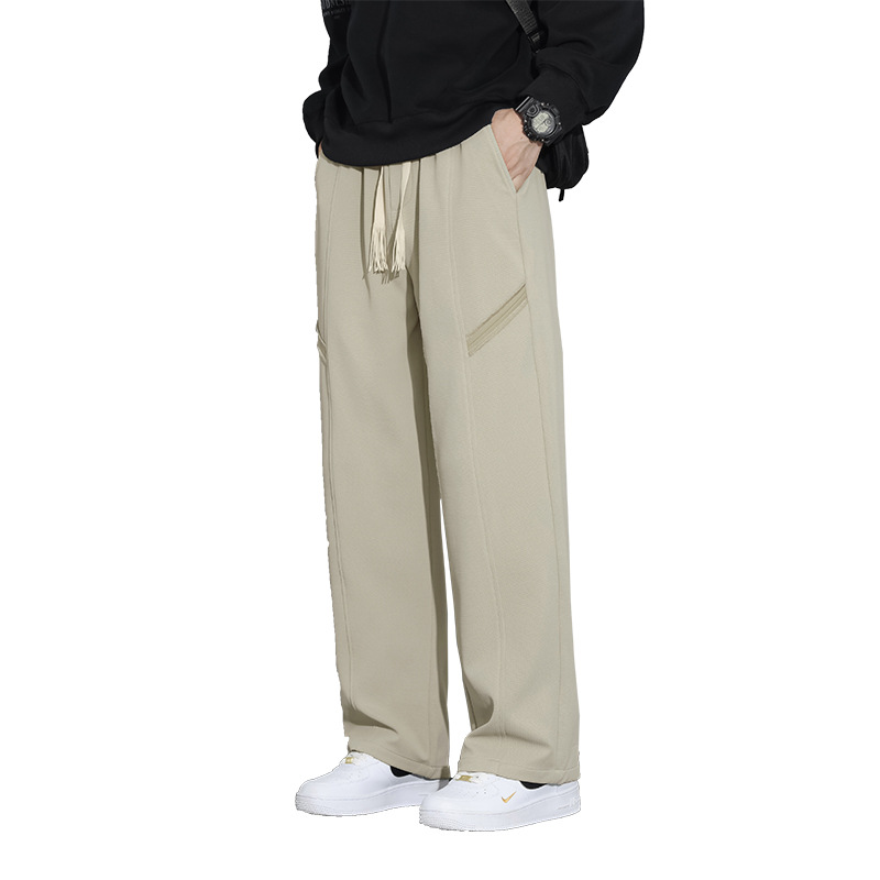 秋冬新品休闲裤男宽松直筒百搭时尚潮牌系带高级感高街阔腿裤男装高清大图